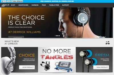 Zipbuds home page example of looking at CTA link