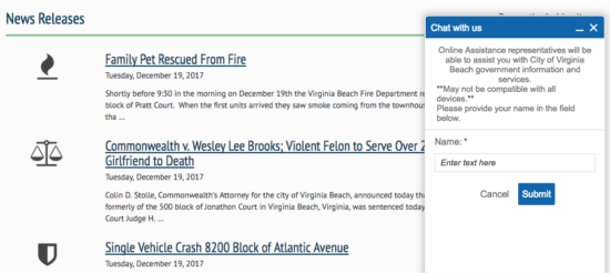VA Beach Website chat