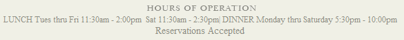 Hours of Operation at the footer of a restaurant's website