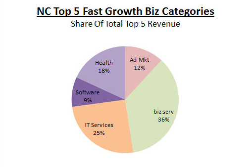 Inc5000_nc_revshare_top5_pie atlantic bt inc. 5000 Revenue By Top 5 Business Categories pie chart