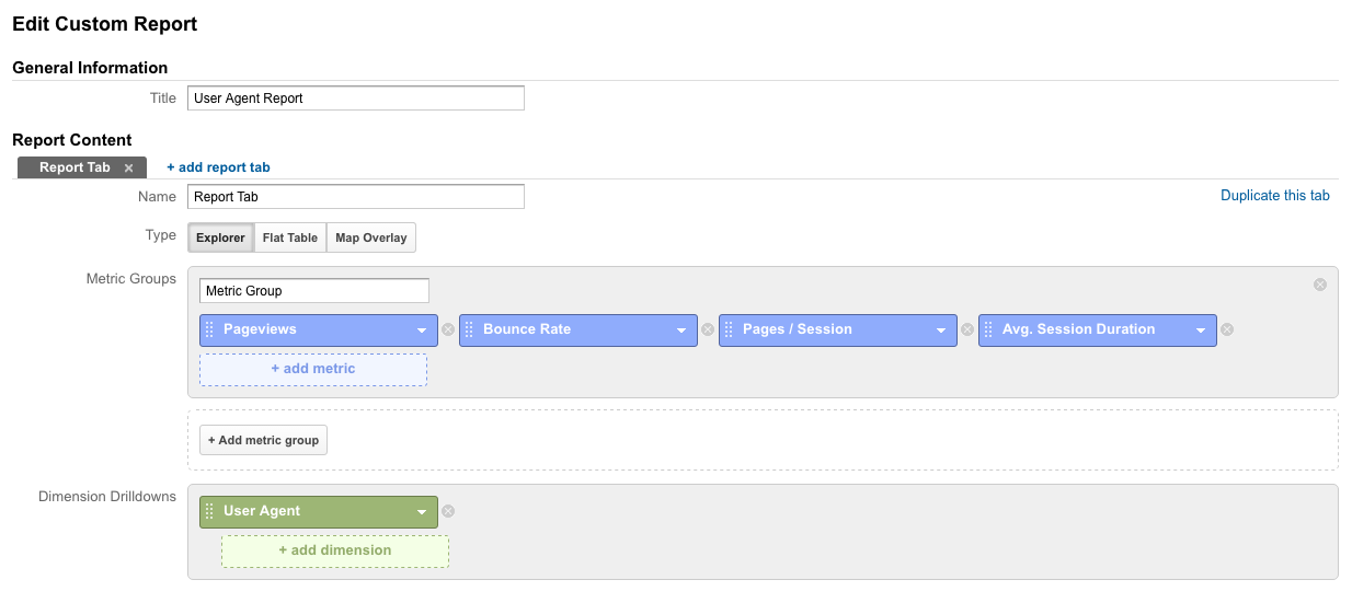 User Agent Google Analytics Report