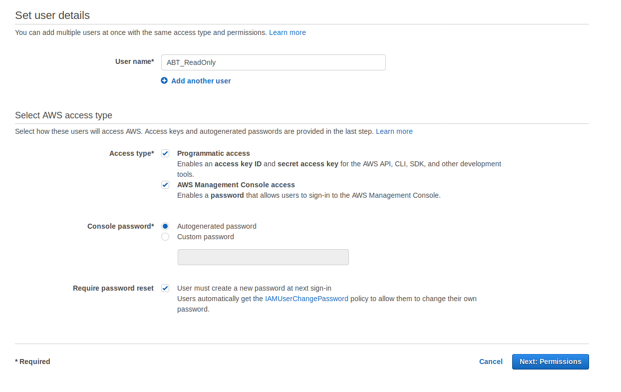 AWS Set User Details screenshot