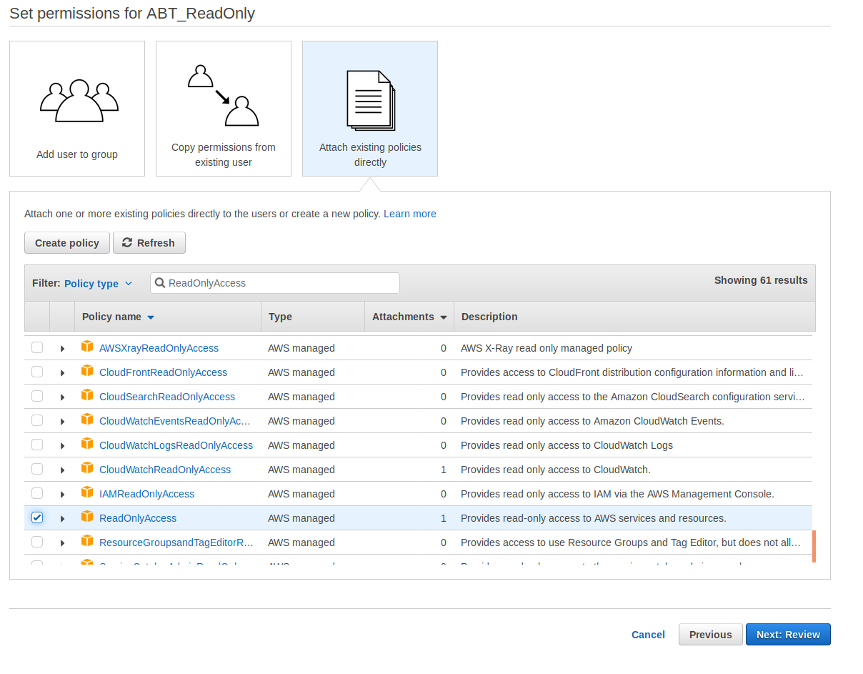 AWS Set Permissions Screenshot