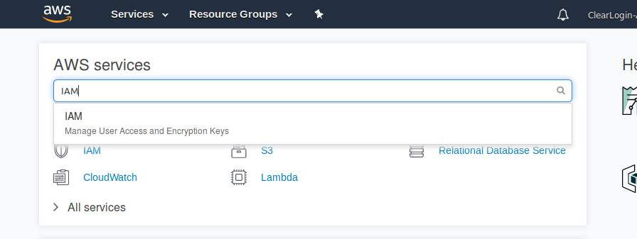 AWS services screenshot