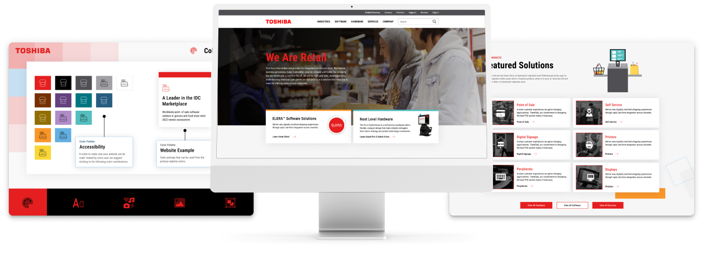 Example images of Atlantic BT's discovery and design process for Toshiba Global Commerce website