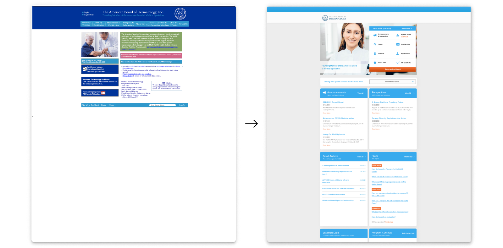 American Board of Dermatology before and after redesign