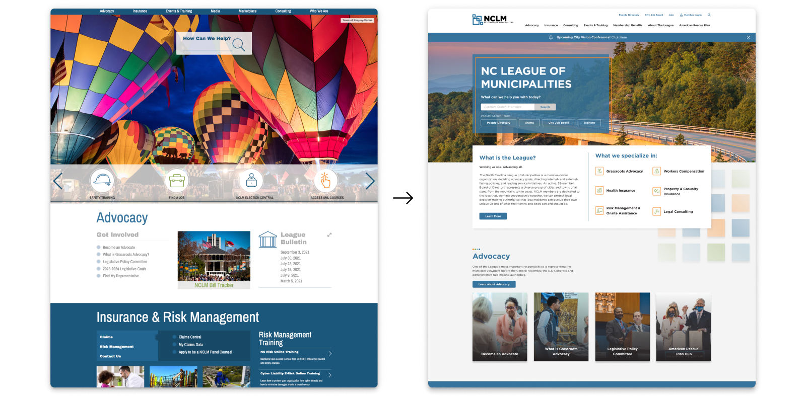 NCLM Before and after web design with Atlantic BT
