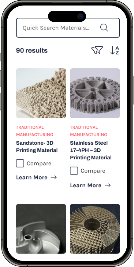 Mobile view of the material showcase on Shapeways