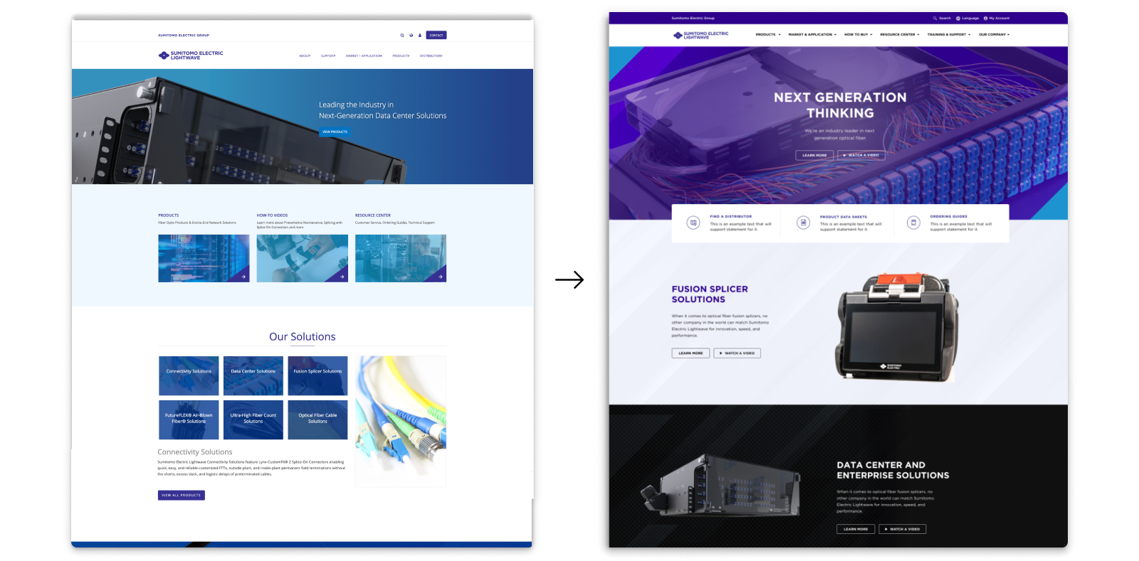 Sumitomo before and after WordPress website design work