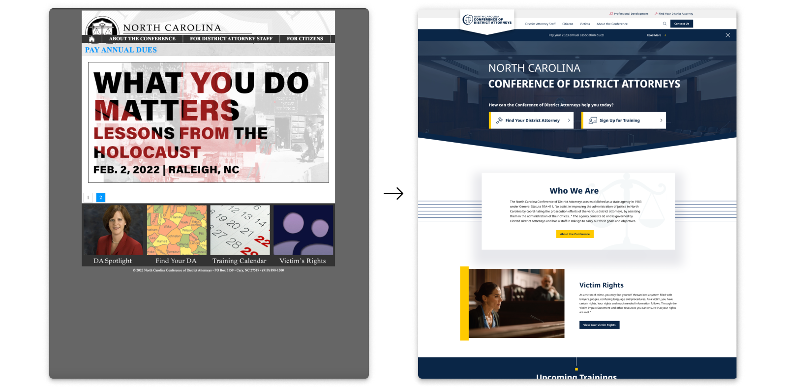 NCCDA before and after website redesign