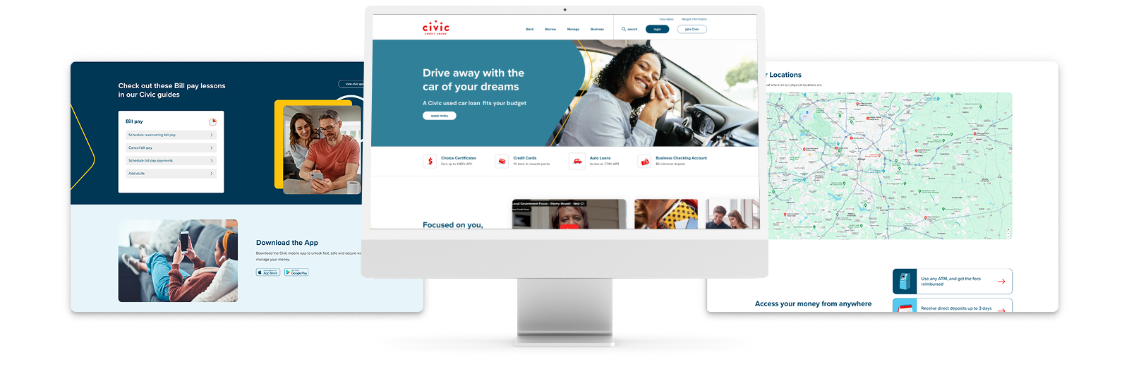 Overview of work for Civic FCU Merger website design