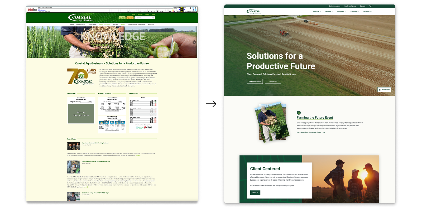 Coastal AgroBusiness before and after redesign